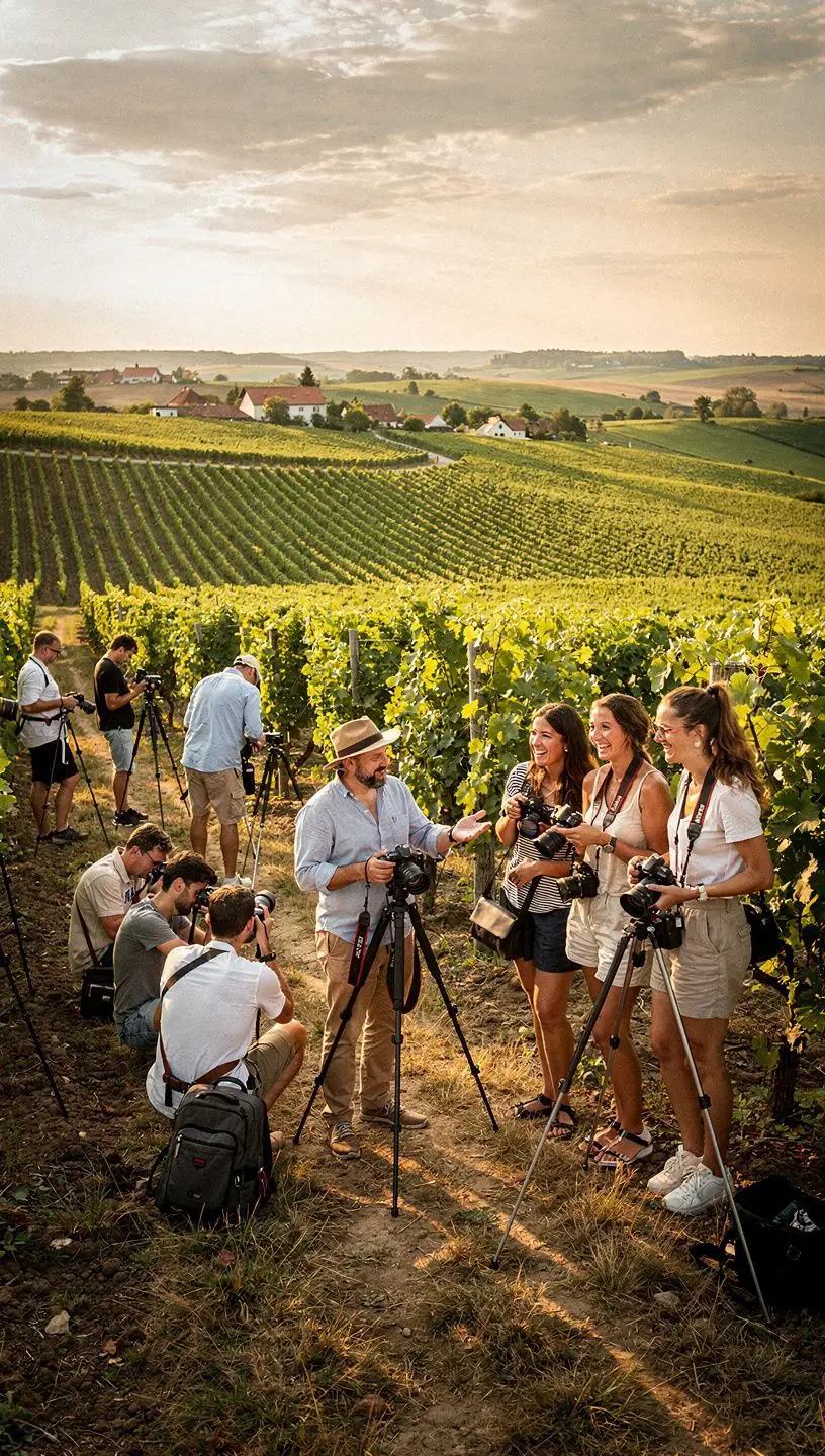 Účastníci workshopu se učí správnou kompozici při focení krajiny.